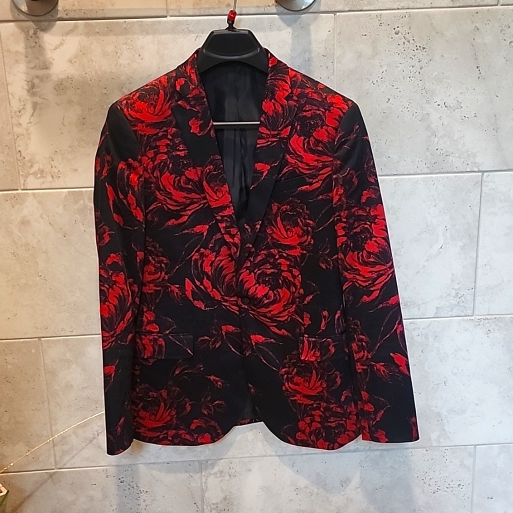 JF J.FERRAR Dress Jacket (small) black & red rose